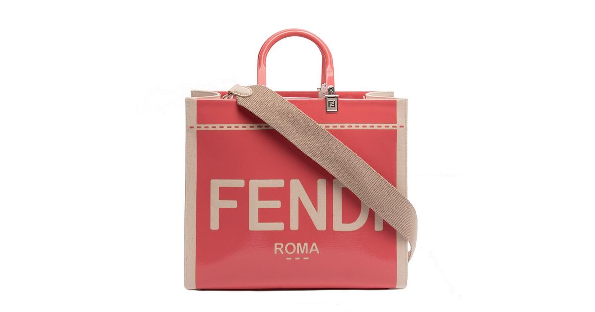 Fendi ` Sunshine` Canvas Tote Bag in Pink | Lyst