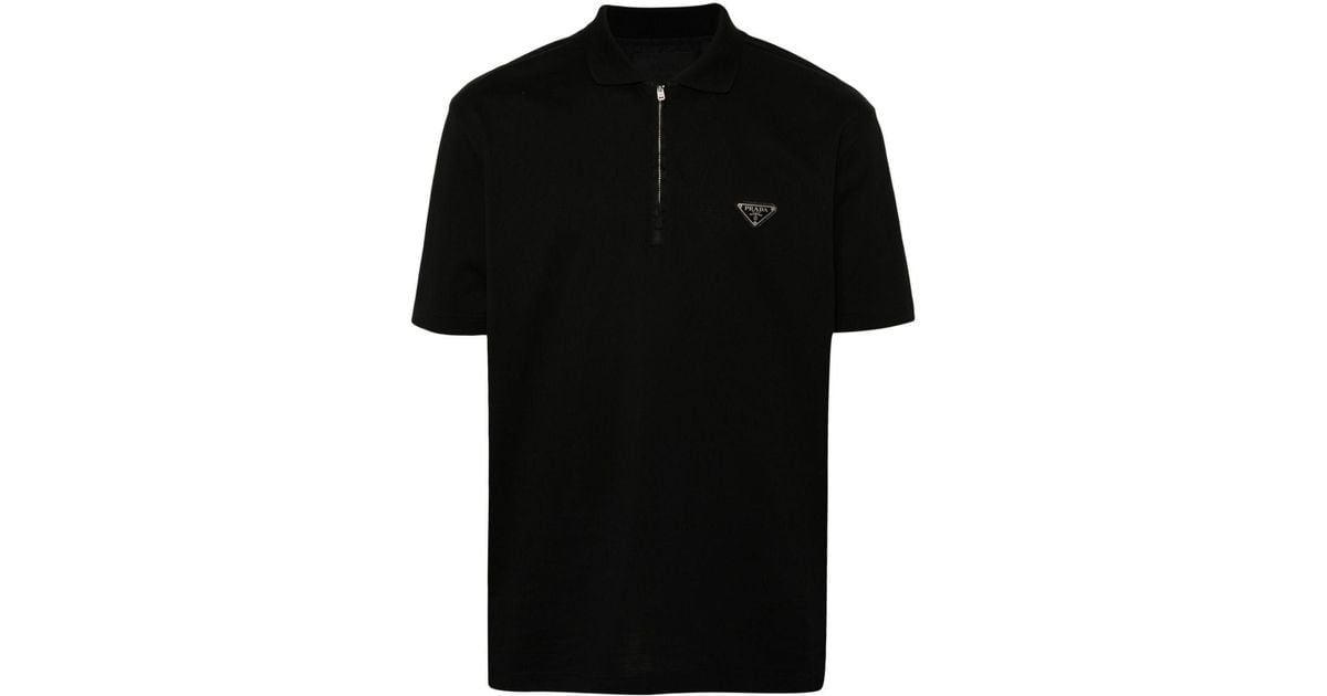Prada Triangle logo Cotton Polo Shirt in Black for Men Lyst