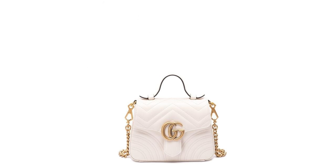 Gucci `Gg Marmont` Mini Top Handle Bag in Natural | Lyst UK