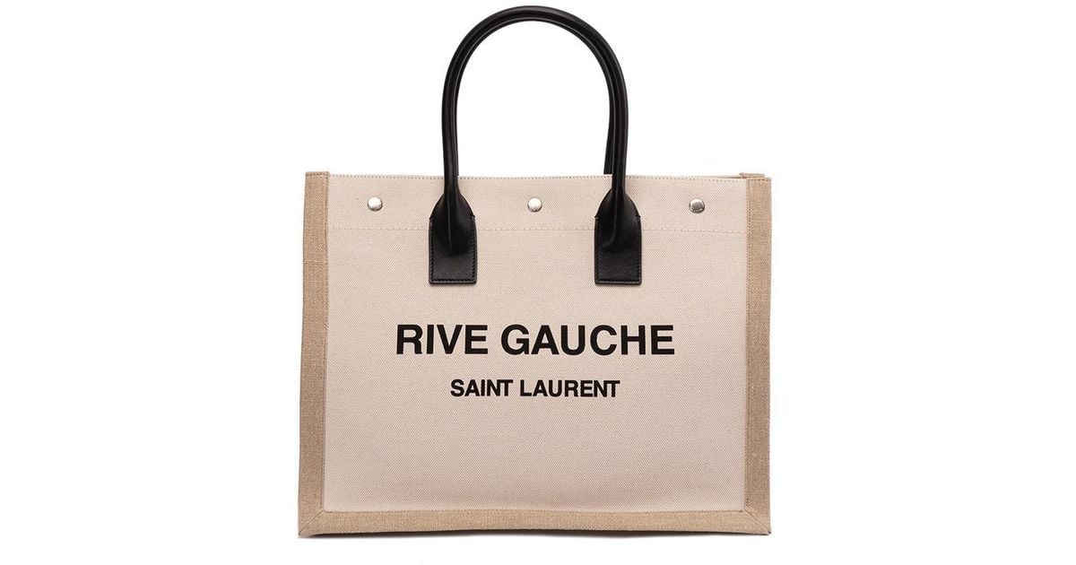 Replica YSL Fake Saint Laurent White Linen Rive Gauche Tote Bag for Sale
