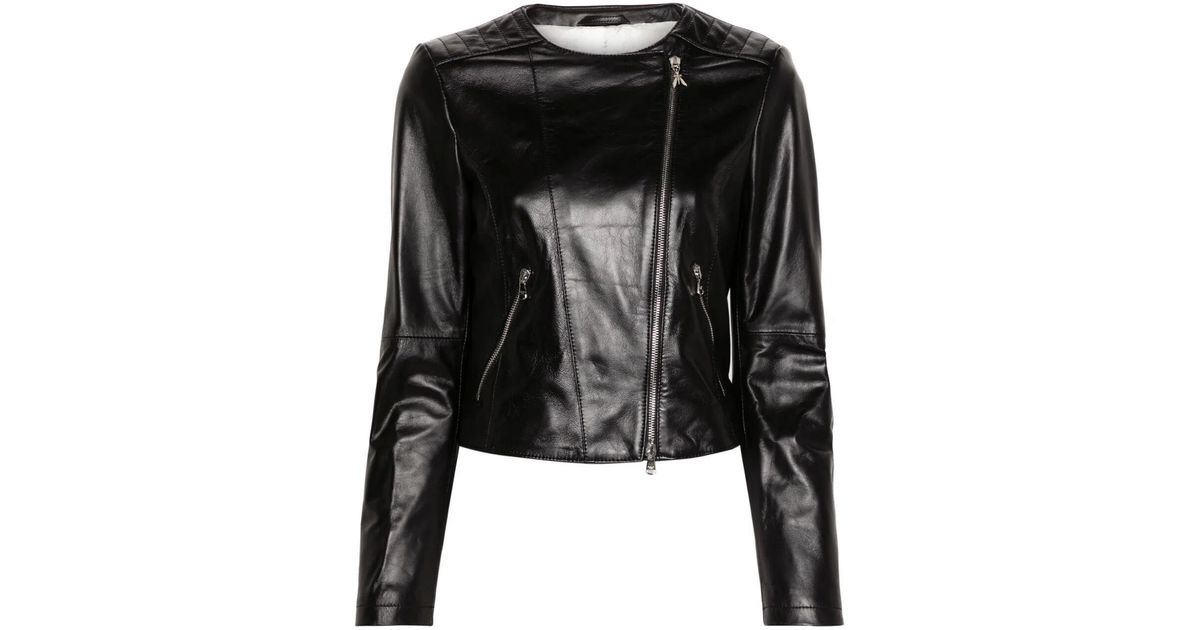 Patrizia Pepe Biker Leather Jacket in Black | Lyst