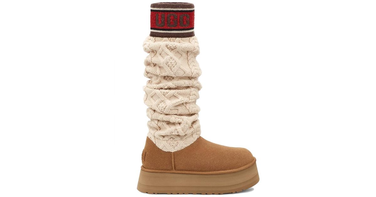 UGG `classic Sweater Letter Tall` Boots in White | Lyst