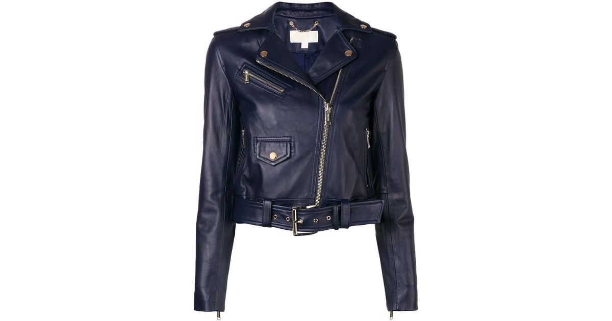 michael kors navy leather jacket