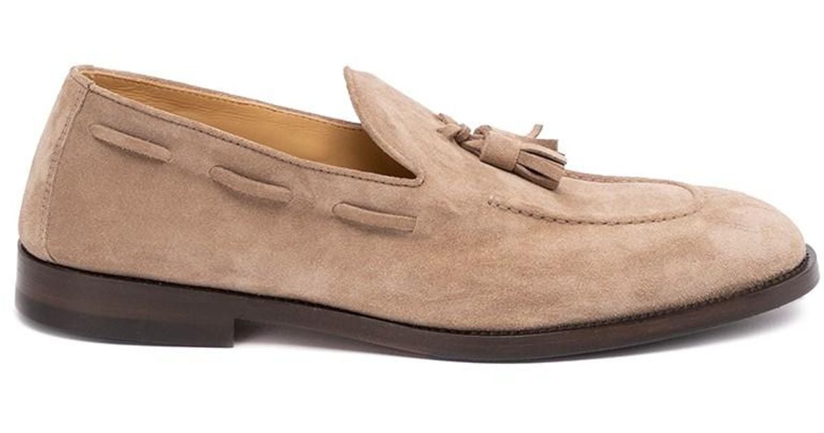 Brunello Cucinelli Suede Loafers With Tassels in Natural for Men | Lyst