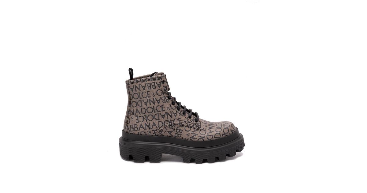 Dolce & Gabbana Jacquard Combat Boots in Brown for Men | Lyst