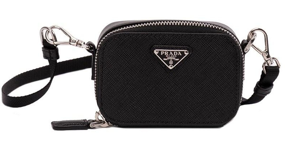 Prada Saffiano Leather Mini Pouch in Black for Men Lyst