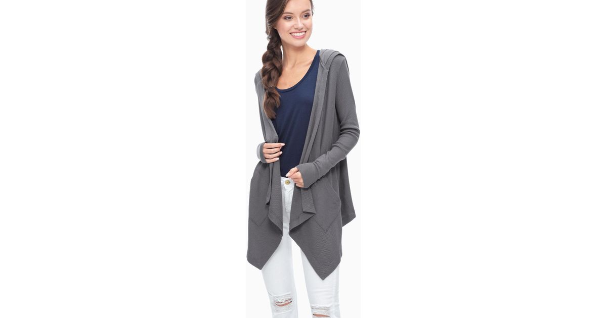 splendid draped waffle knit thermal hoodie