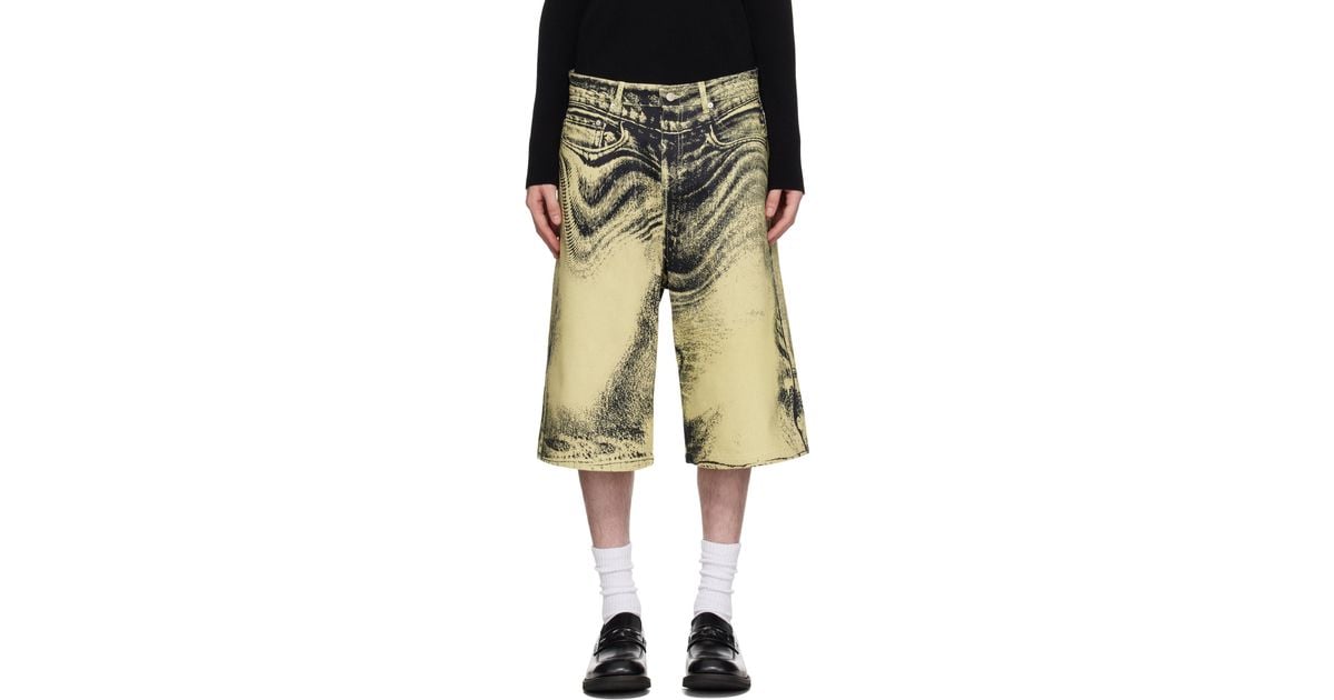 CAMPERLAB Distorted Print デニムショートパンツ メンズ CAMPERLAB イエロー＆ブラック Distorted デニムショート