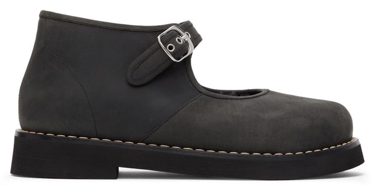 Maison Margiela Grey Shearling Mary-jane Ballerina Flats | Lyst