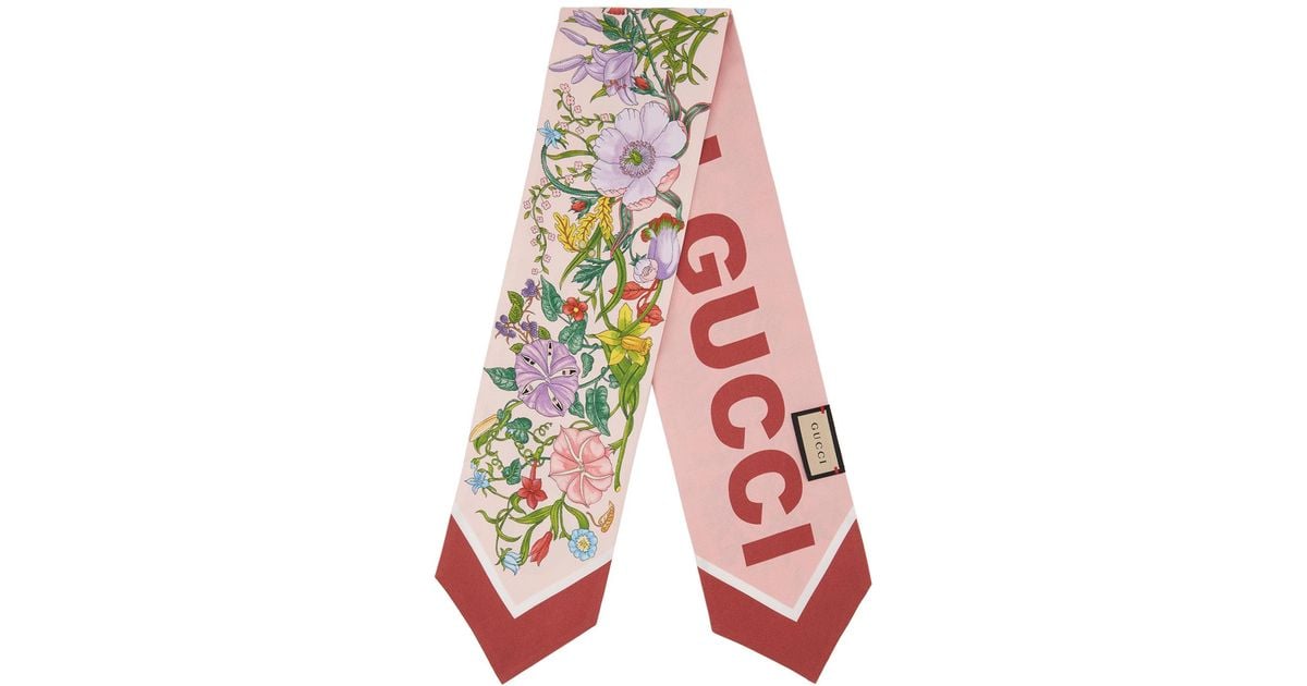Gucci Pink Silk Floral Neck Bow | Lyst