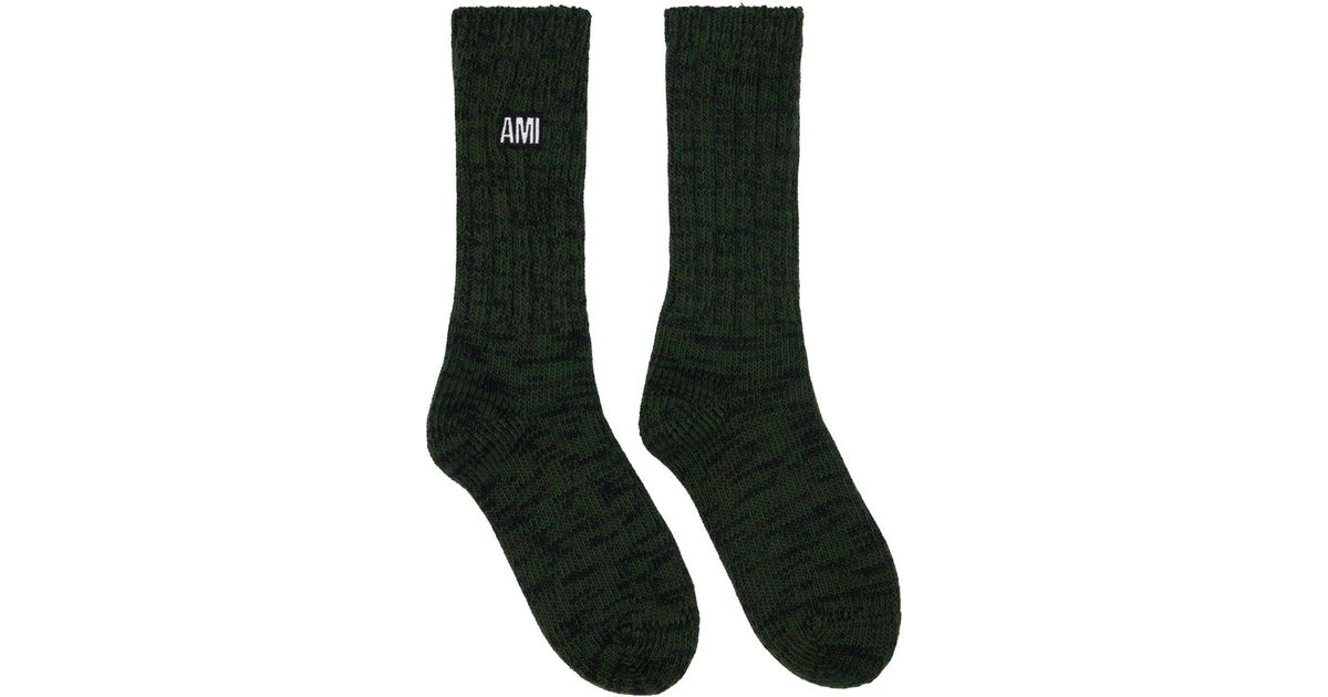 Ami Paris Green Marled Socks in Black for Men Lyst
