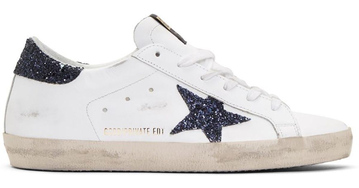 Golden Goose Leather Ssense Exclusive White Glitter Superstar Sneakers in Navy (Blue) - Lyst