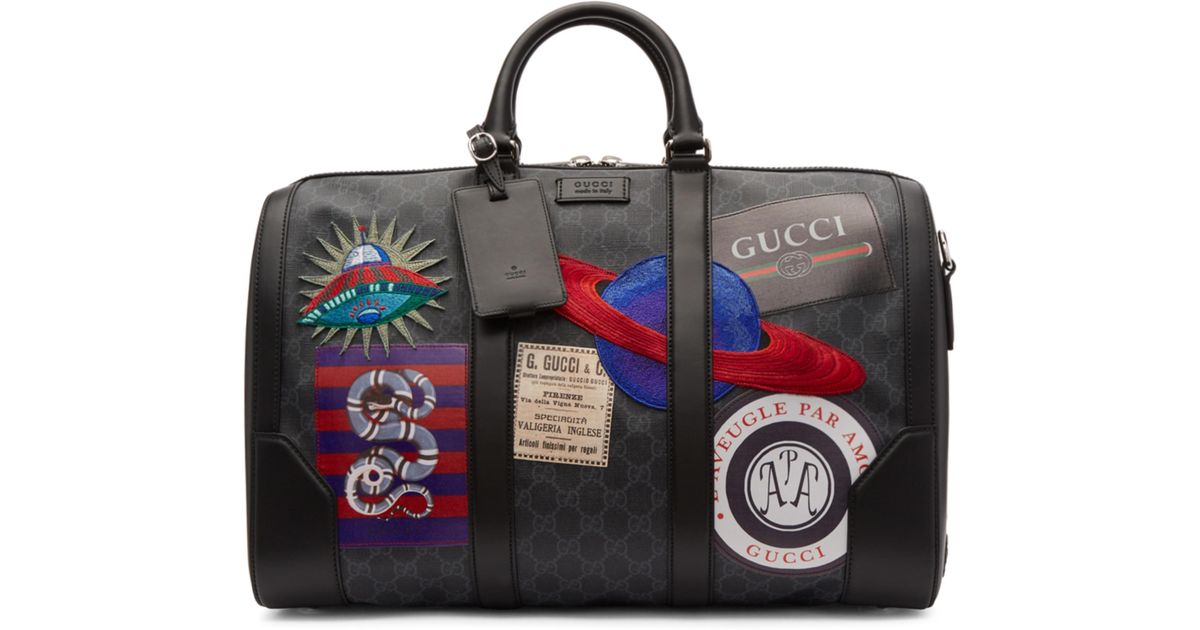 Gucci Black Gg Supreme Patches Duffle Bag | Lyst
