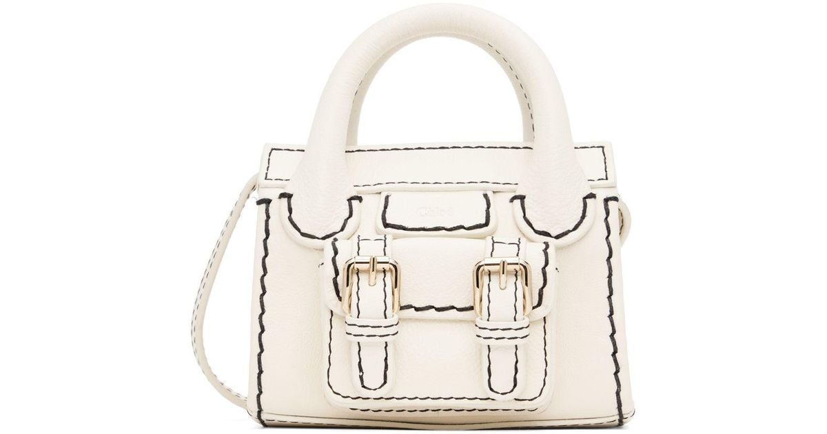 Chloé Leather White Mini Edith Top Handle Bag in Natural Lyst