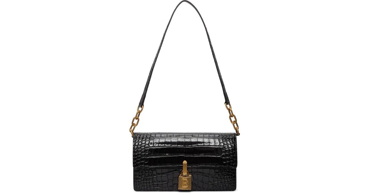 Balenciaga Black Croc Medium Lock Bag