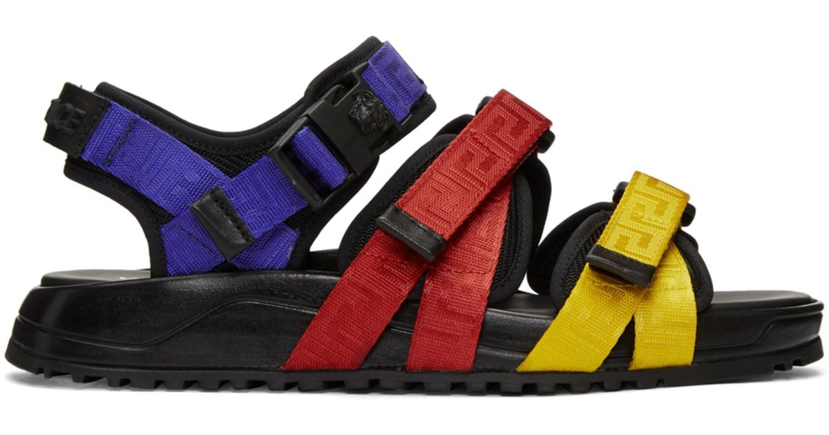Versace Leather Multicolor Strap Sandals in Blue for Men - Lyst