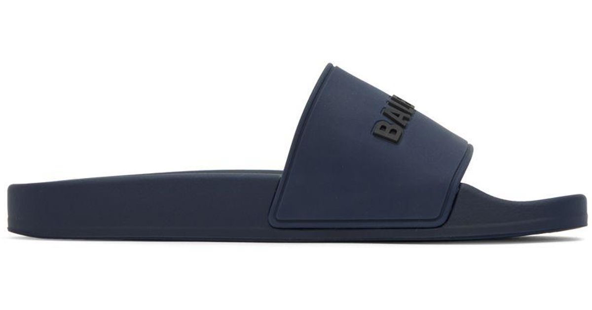 Balenciaga Navy Pool Slides in Black for Men Lyst