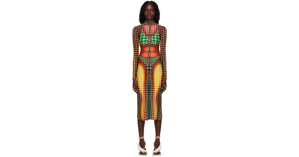 jean paul gaultier brown dots midi dress Jean Paul Gaultier Brown Dots Midi Dress in Black