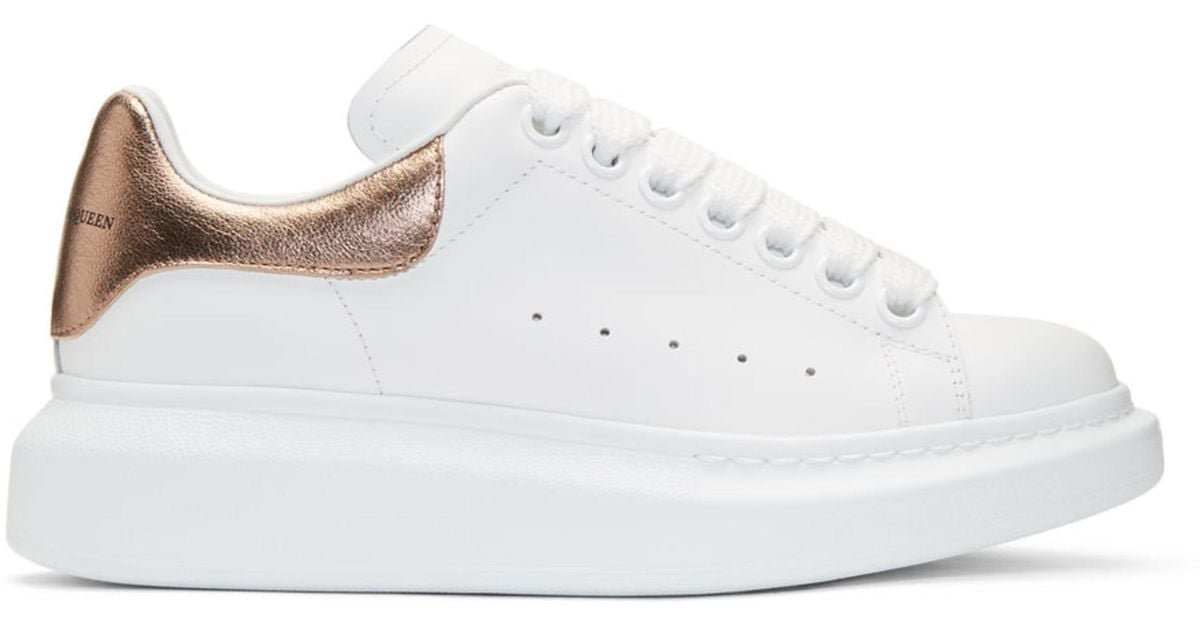 Alexander McQueen Leather White And Rose Gold Oversized Sneakers | Lyst