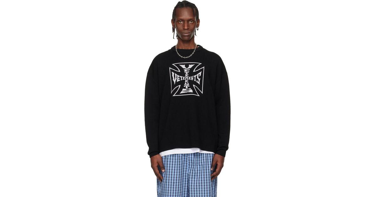 Vetements Double Biker Cross Logo Sweater in Black for Men | Lyst