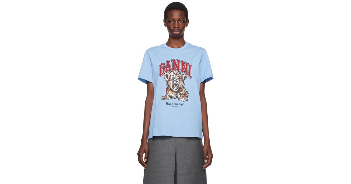 Leopard White Basic Jersey Leopard Relaxed T-shirt | GANNI FI