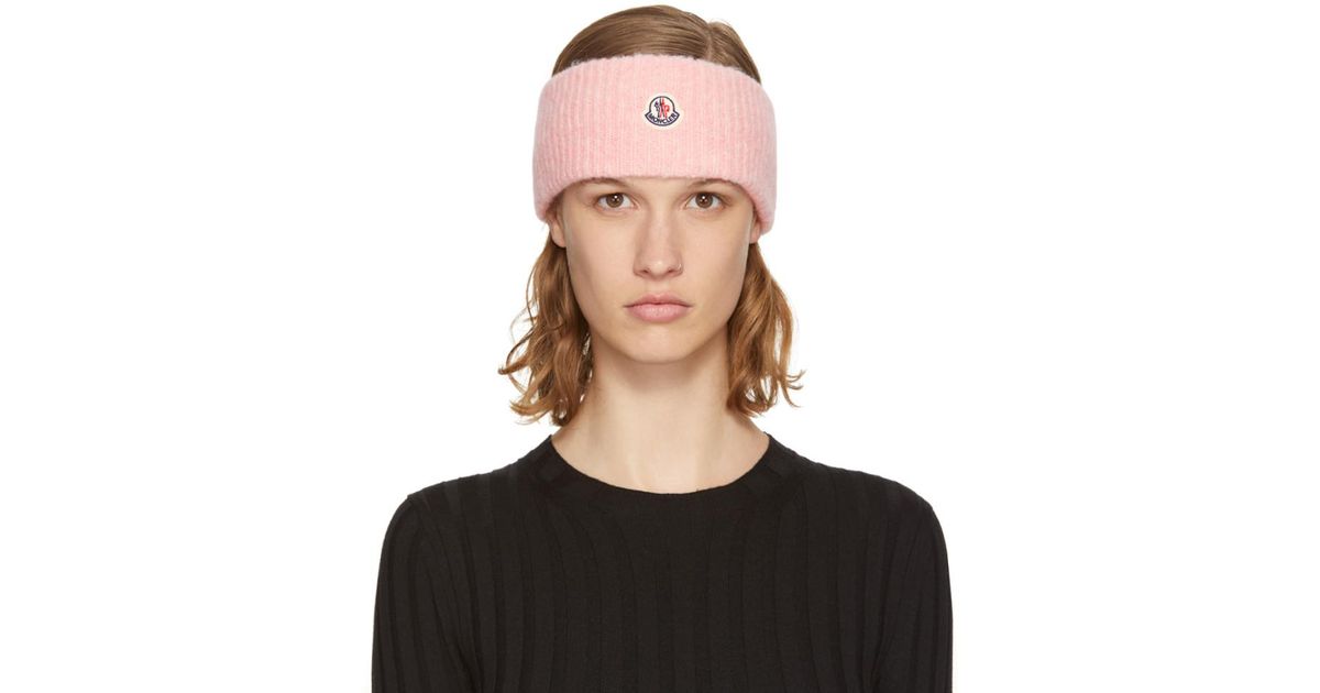 Moncler Wool Pink Logo Headband - Lyst