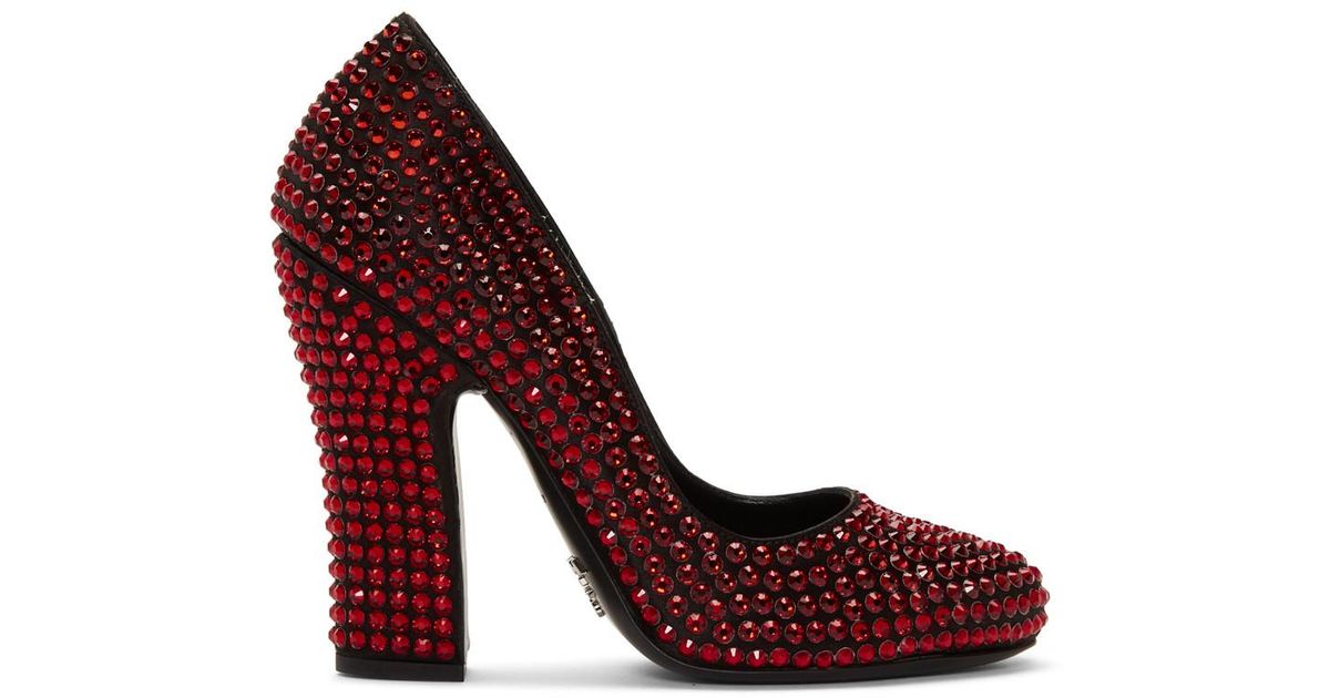 Prada Crystal Heels in Red | Lyst