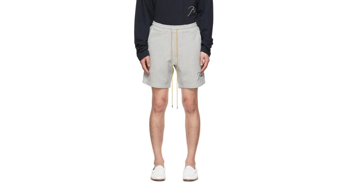 Rhude Cotton Gray Embroidered Shorts for Men Lyst