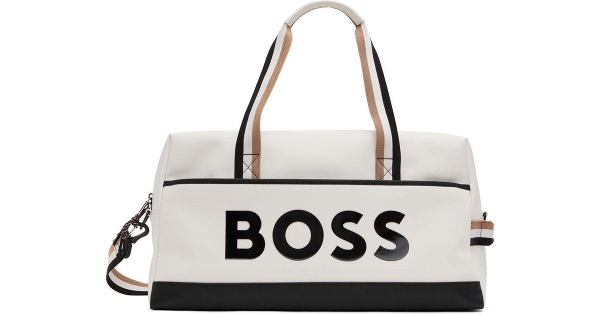 BOSS by HUGO BOSS White Logo Duffle Bag in Black for Men | Lyst