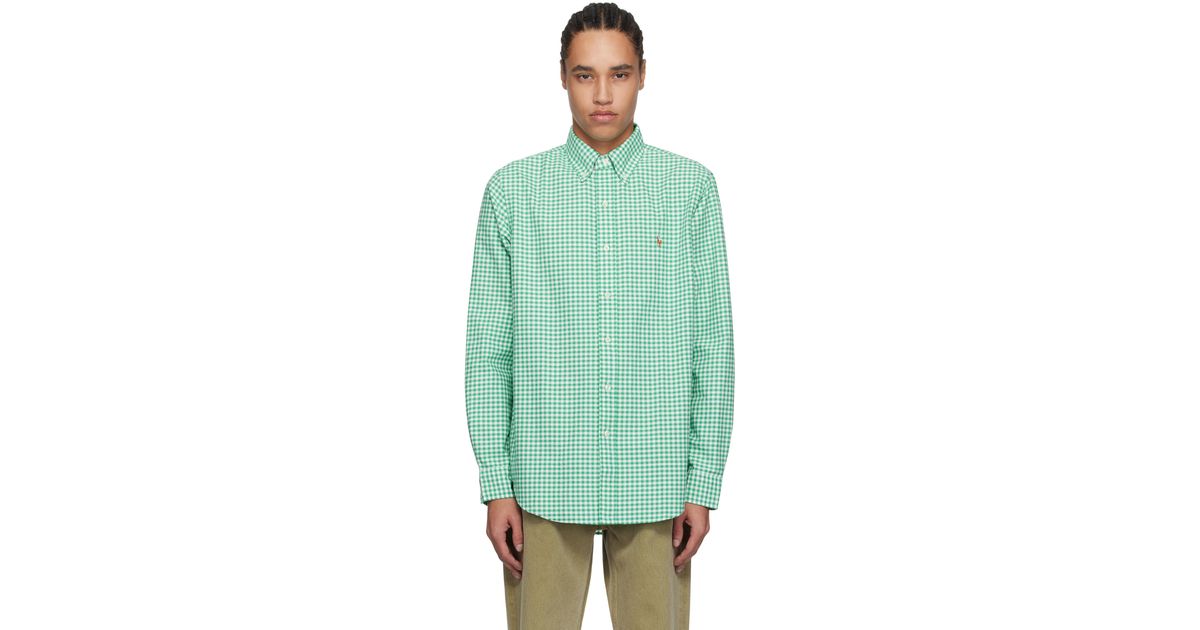 Ralph Lauren Green Gingham Shirt Polo By Ralph Lauren Men's Green Gingham  Shirt