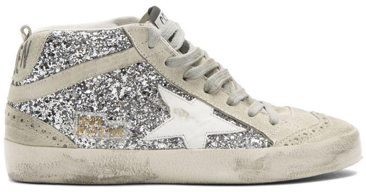 Golden Goose Silver Glitter Mid Star Sneakers in Metallic | Lyst