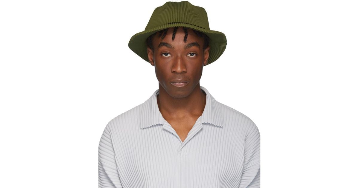 Homme Plissé Issey Miyake Khaki Pleats Bucket Hat in Natural for Men | Lyst
