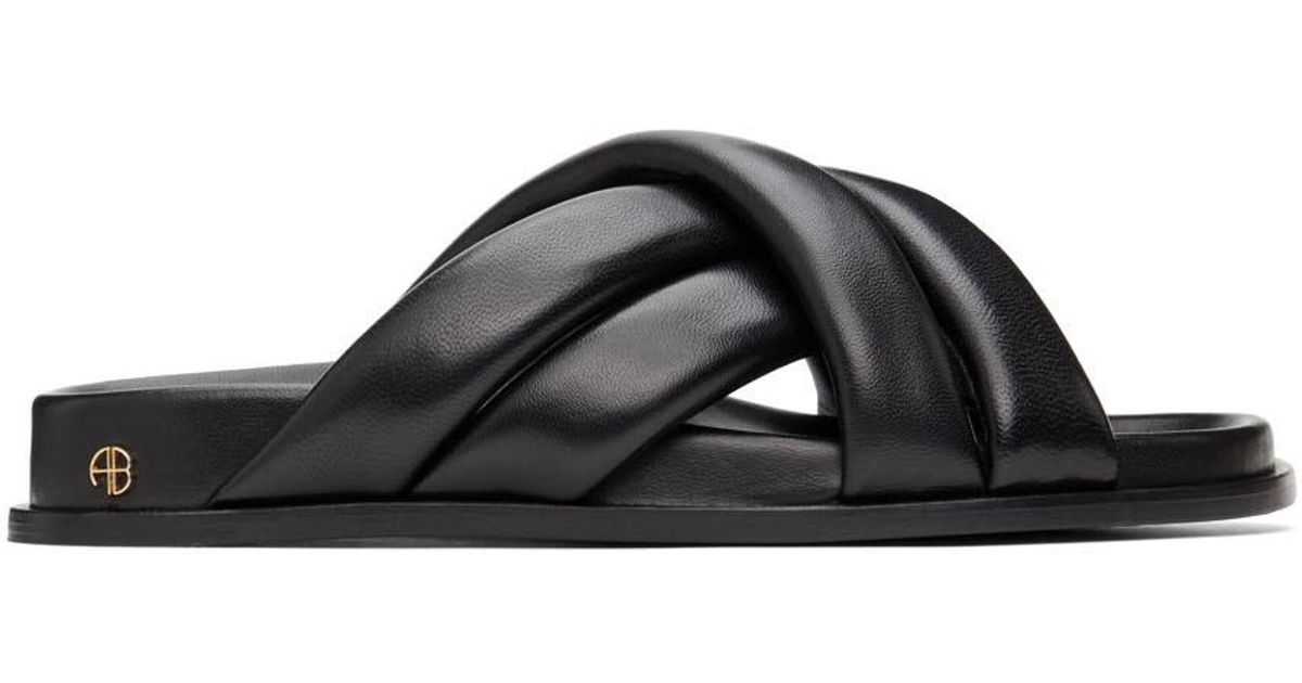 Anine Bing Leather Lizzie Slides in Black | Lyst