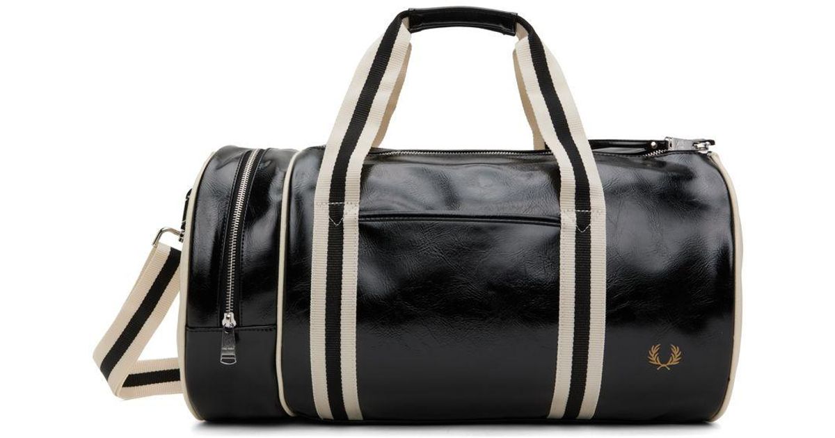 Fred Perry Black & White Barrel Duffle Bag for Men | Lyst