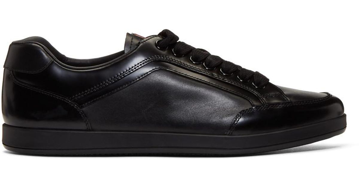 Prada Leather Black Slim Sneakers for Men - Lyst