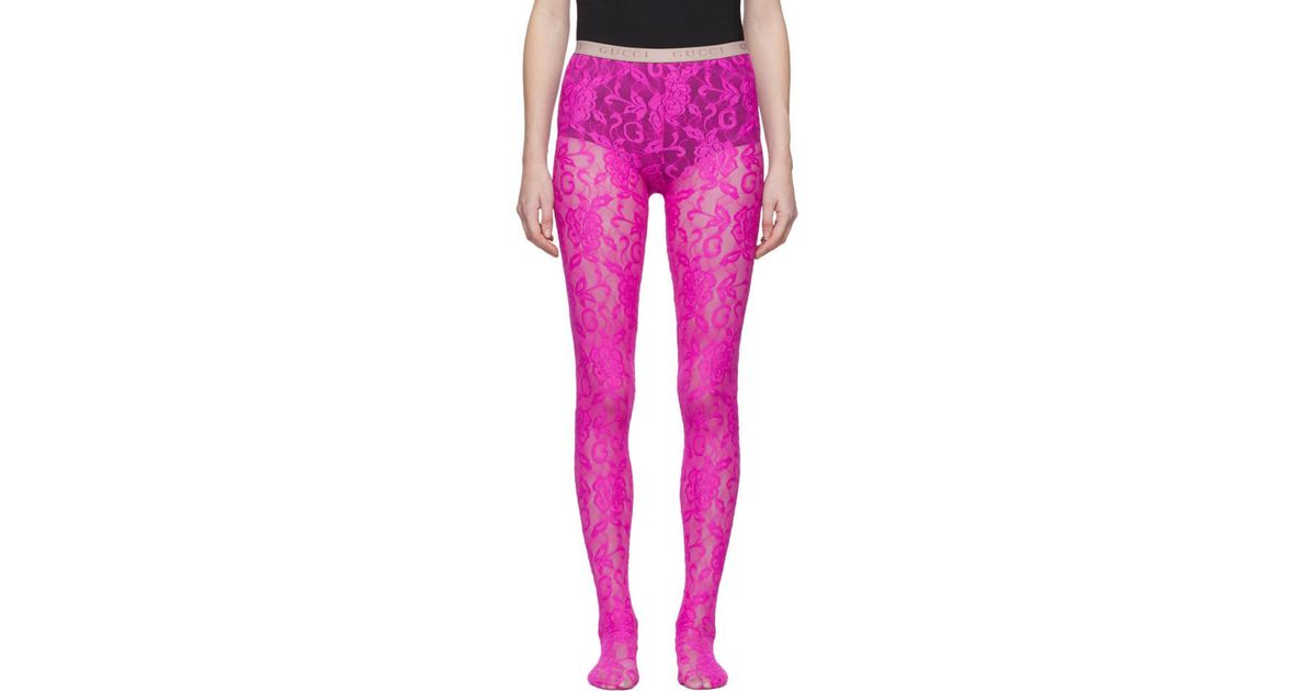 Gucci Pink Lace Tights | Lyst