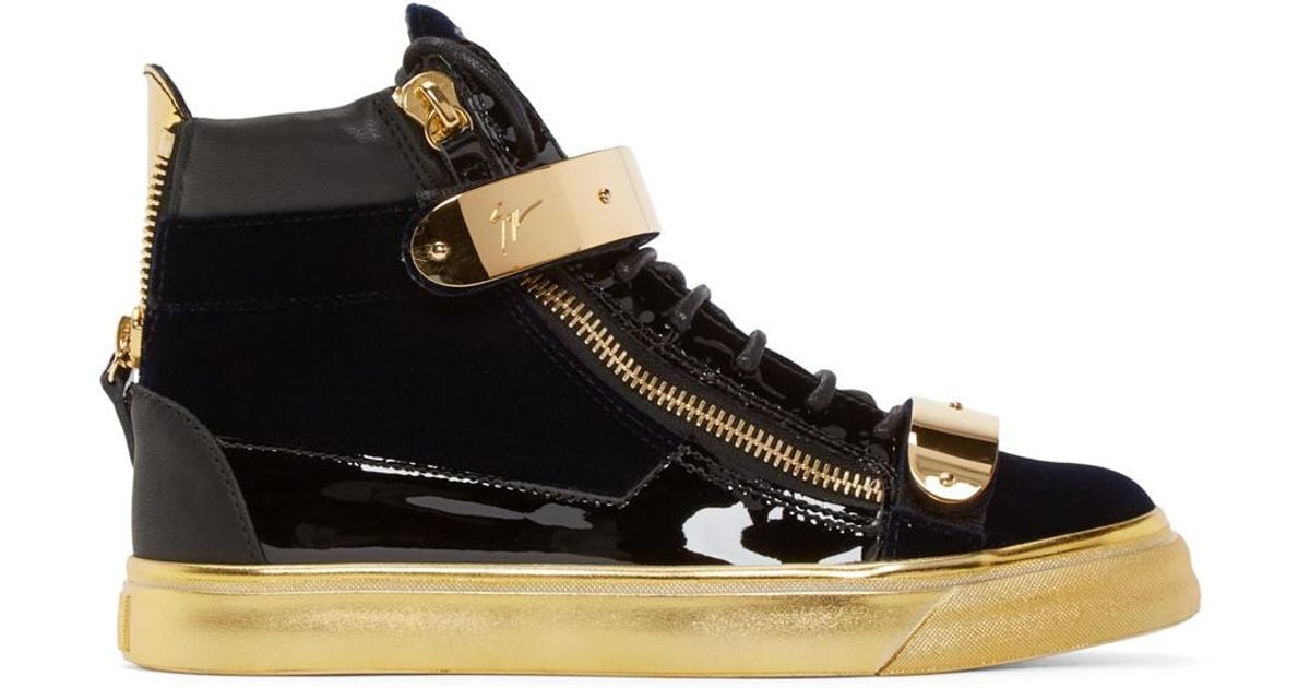 Giuseppe Zanotti Black & Gold Velvet London High-top Sneakers for Men ...