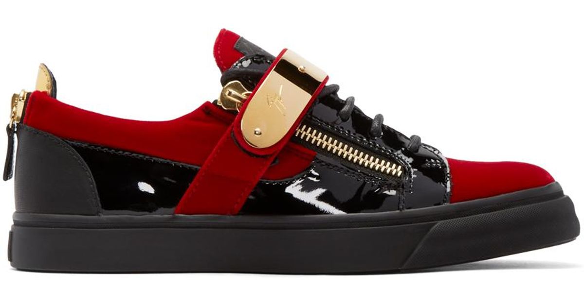 Giuseppe Zanotti Ssense Exclusive Red Velour London Low-top Sneakers ...