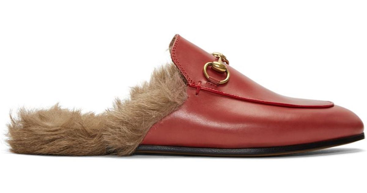 gucci princetown fur slip on loafers in lyst gucci princetown fur slip on loafers in lyst