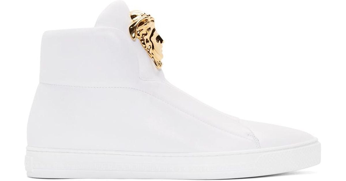 Versace White Leather Medusa High-top Sneakers in Black for Men | Lyst