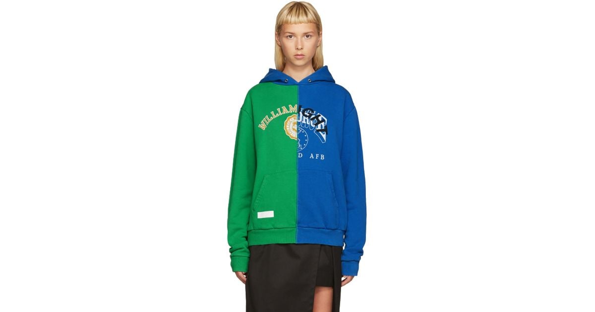 green and blue off white hoodie