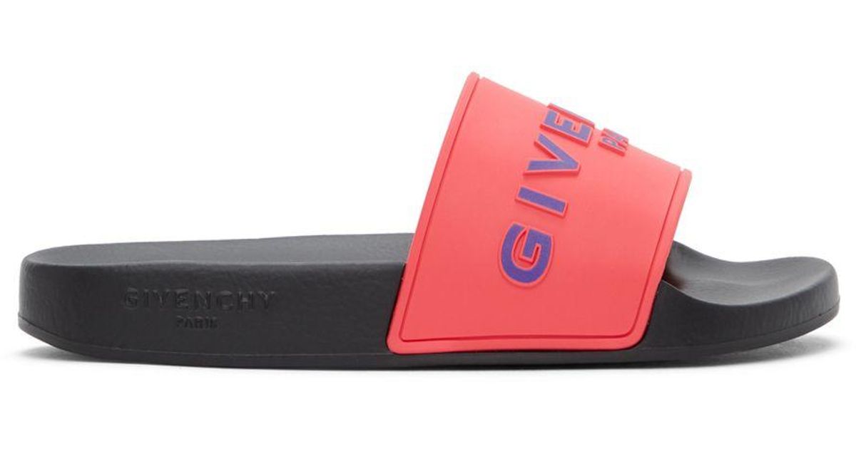 Givenchy Pink Logo Slides in Black | Lyst