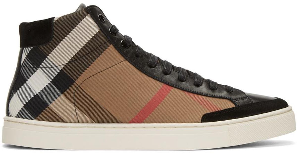 Burberry Leather Black Painton Check High-top Sneakers for Men - Lyst