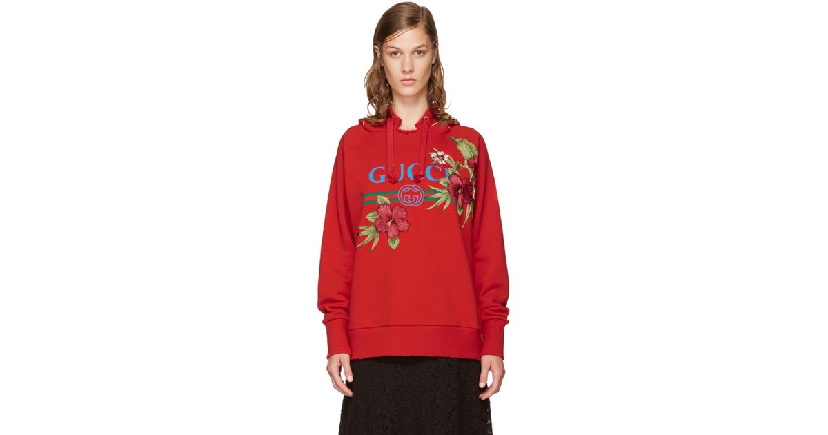 Gucci Cotton Red Oversized Floral Logo 