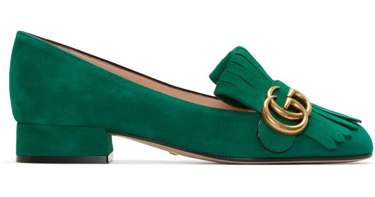 Gucci Suede Green Fringe Marmont Loafer 