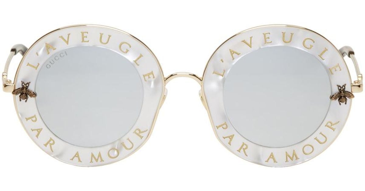 Gucci Rubber White 'l'aveugle Par Amour' Sunglasses | Lyst
