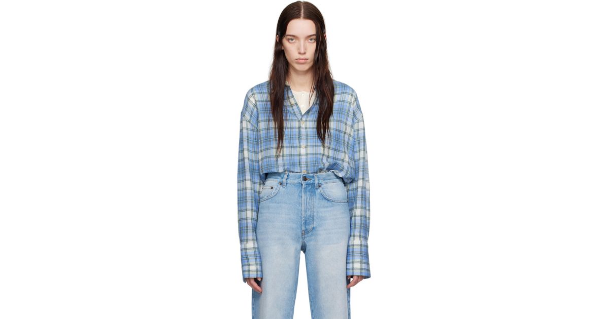 AURALEE Airy Wool Check Shirt in Blue | Lyst Canada