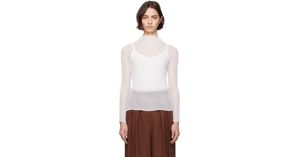 Issey Miyake Chiffon Twist Bk/Wt-56 Turtleneck in White | Lyst