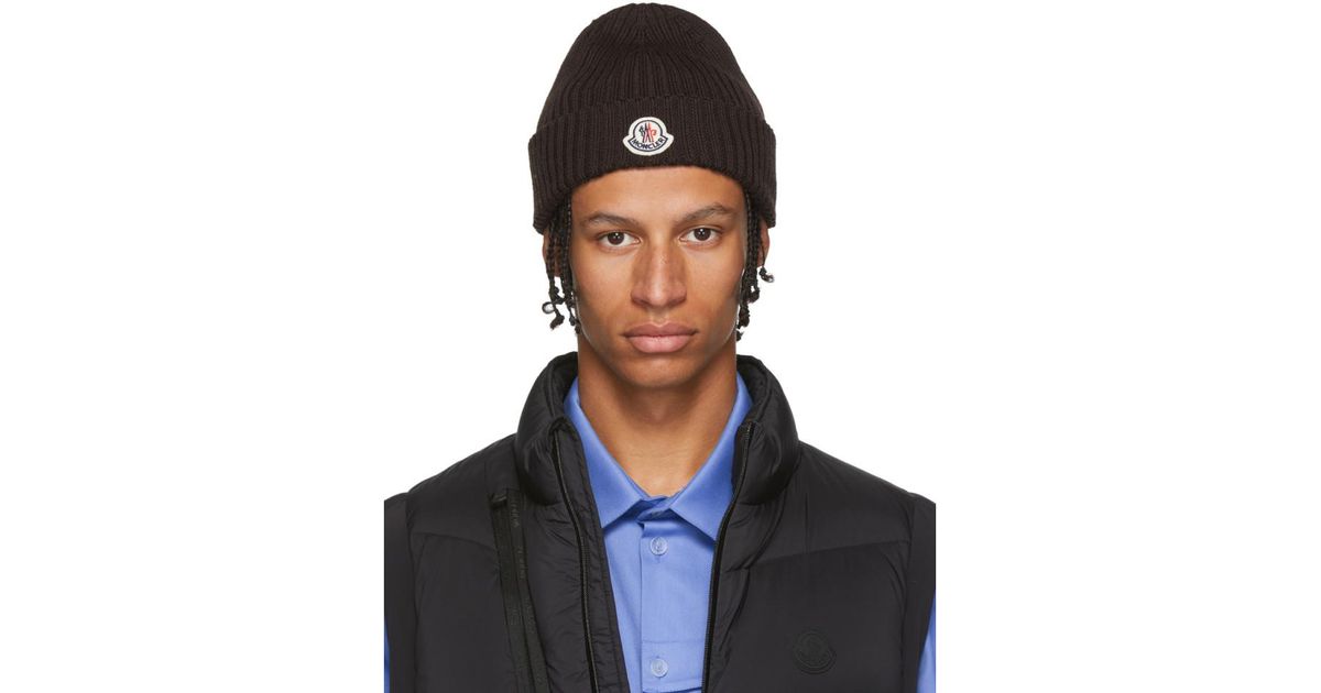 Moncler Wool Brown Knit Beanie for Men 