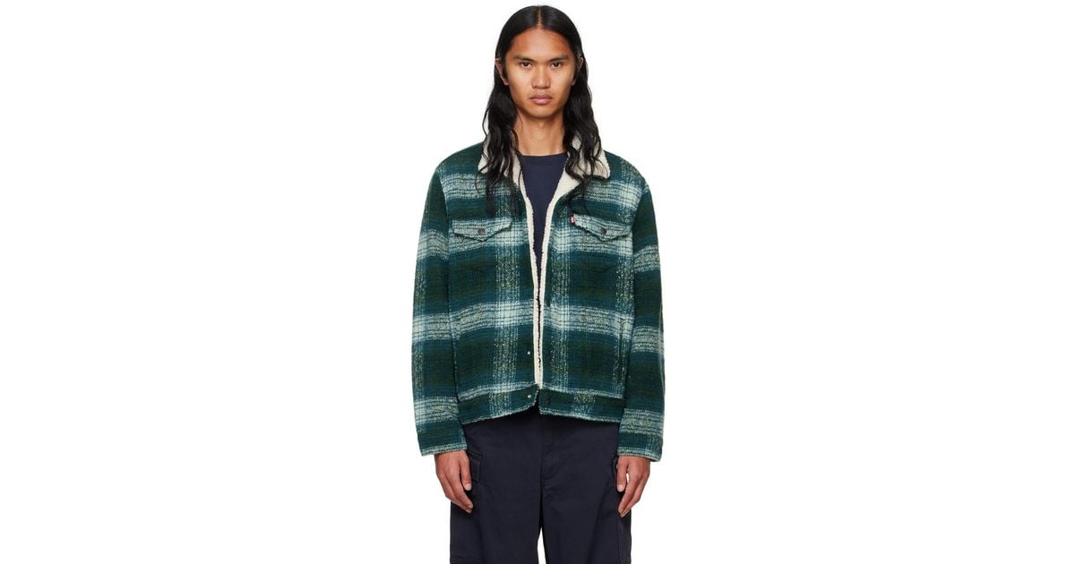 Levi's Plaid Type Iii Sherpa Trucker Jacket in Green for Men Lyst UK